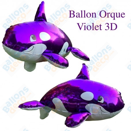 Ballon Orque Violet effet 3D Vintage Anagram, décoration ballon animaux aquatique et marin, Anniversaire.