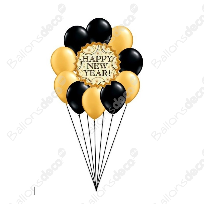 Ballons Happy New Year Noir Or Argent - Nouvel An 