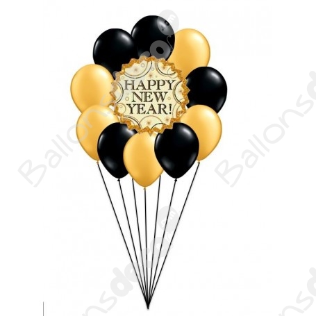 Ballons Happy New Year Noir Or Argent - Nouvel An 