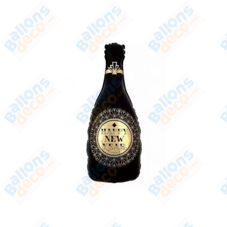 Ballon Bouteille de Champagne Noir Happy New Year