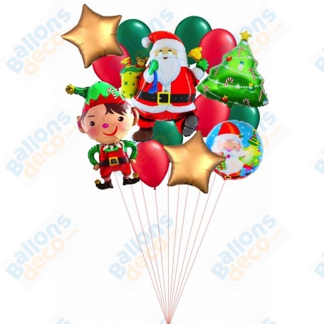 Ballons Père Noël avec Lutin et Sapin de Noël en Grappe