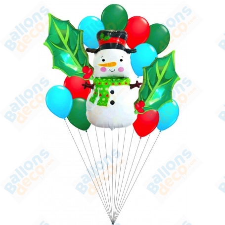 Ballons Bonhomme de Neige et Branche de Houx en Grappe