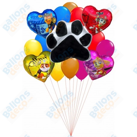 Ballons Pat Patrouille en Grappe 4 Coeurs patte de Chien, décorations ballon anniversaire Disney