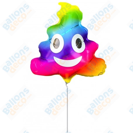 Ballon Caca Emoji Arc-En-Ciel Sur Tige