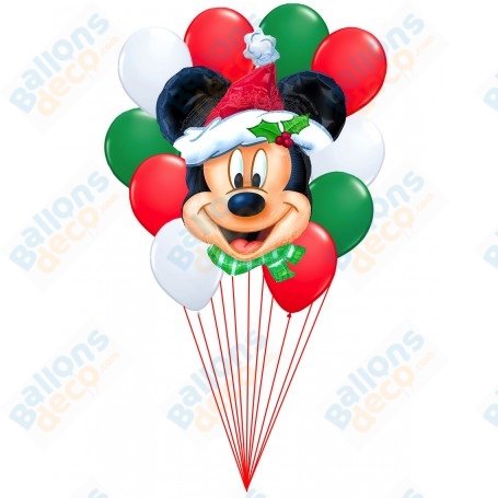 Ballons Mickey De Noël en Grappe Disney, décoration ballon pour la saison de Noël, Vitrine de Noël.
