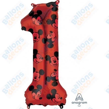 Ballon Mickey Chiffre 1 Rouge 86 cm Disney, Décorations ballons pour anniversaire.