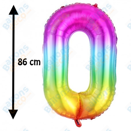 Ballons Chiffres Zéro Arc-en-ciel Transparents 86 cm