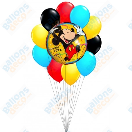 Ballons Mickey Bonne Fête en Grappe Disney, Décorations ballons pour anniversaire.