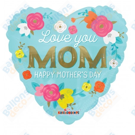 Ballon Love You Mom Coeur Pastel Fleurs