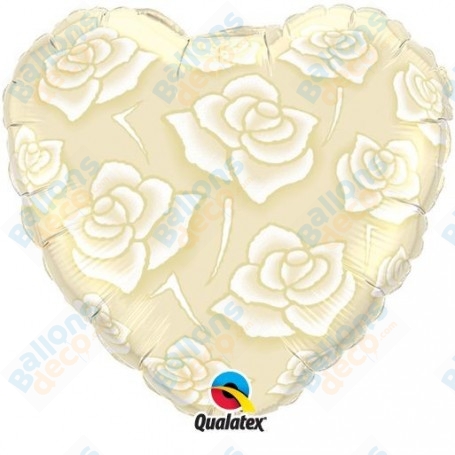 Ballon Coeur Ivoire Roses
