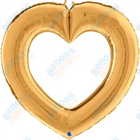 Ballon Coeur Or Géant Ouvert Selfie