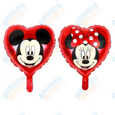 Ballon Mickey et Minnie Coeur Rouge Disney, Décorations ballons pour anniversaire, St-Valentin.