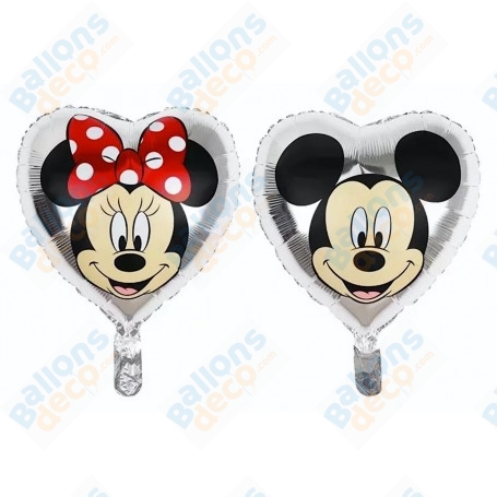 Ballon Mickey et Minnie Coeur Argent Disney, Décorations ballons pour anniversaire, St-Valentin.