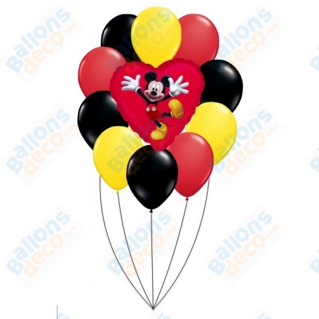Ballons Mickey en forme de coeur rouge en Grappe Disney, Décorations ballons pour anniversaire.