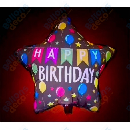 Ballon Étoile Happy Birthday Lumineuse