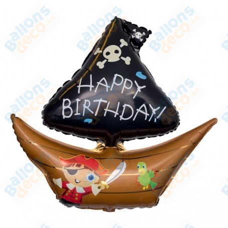 Ballon Bateau Pirate Tête De Mort Happy Birthday