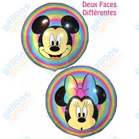 Ballon Mickey et Minnie rond effet Arc-en-ciel Disney, Décorations ballons pour anniversaire.