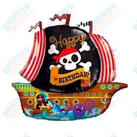 Ballon Bateau Pirate Happy Birthday