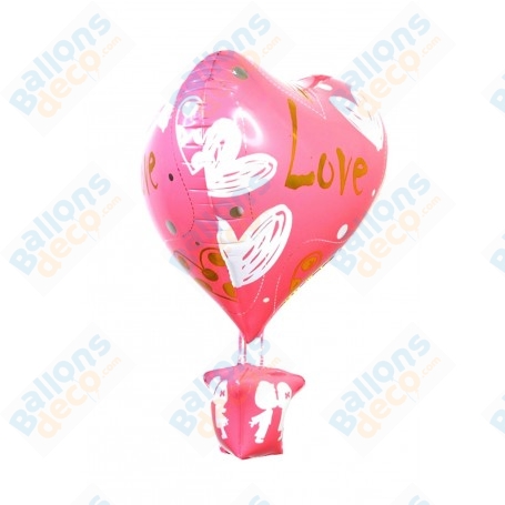 Ballon Montgolfière Coeur Rose 3D