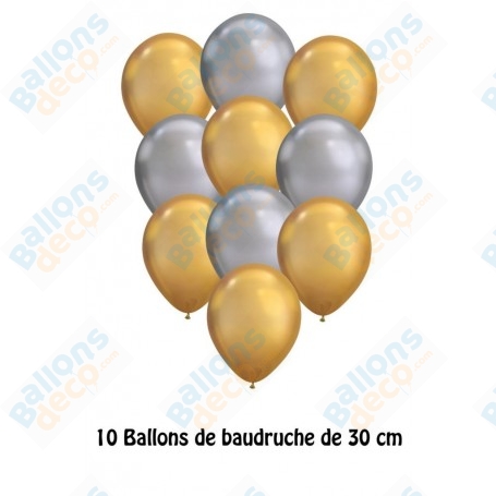 Ballons Chrome Or Et Argent Baudruche x10