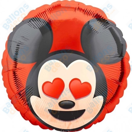 Ballon Mickey Emoji avec des coeurs rouge dans les yeux Disney Anagram, décorations ballon Amour ou St-Valentin.