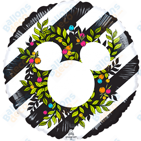 Ballon Mickey Rond avec des Feuilles vertes, Décorations ballons pour anniversaire.