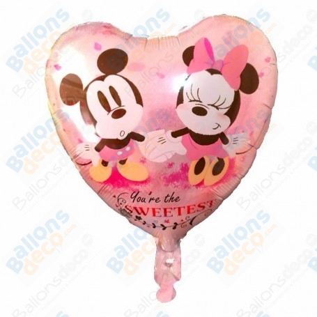 Ballon Mickey et Minnie Coeur Rose Doux, Décorations ballons pour anniversaire, St-Valentin.