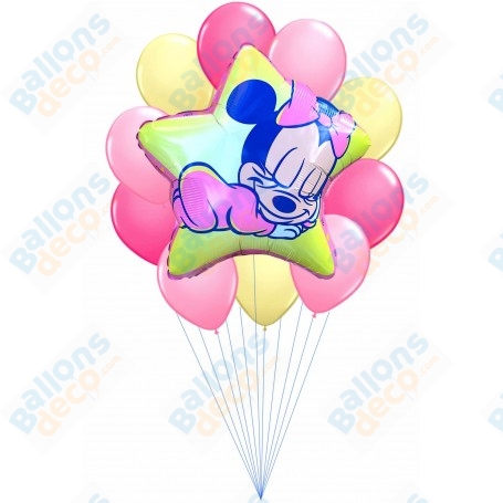 Ballons Minnie Baby Dans l'Étoile Disney En Grappe, Décorations ballons pour anniversaire, Baptême Disney.