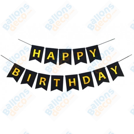 Guirlande Happy Birthday Noir Et Or