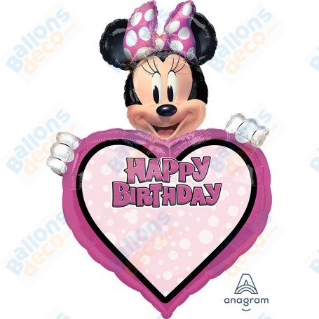 Ballon Minnie Coeur rose Personnalisable Disney, Anagram, Décorations ballons pour anniversaire.