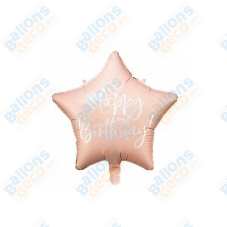 Ballon Happy Birthday Etoile Rose Gold Holographique