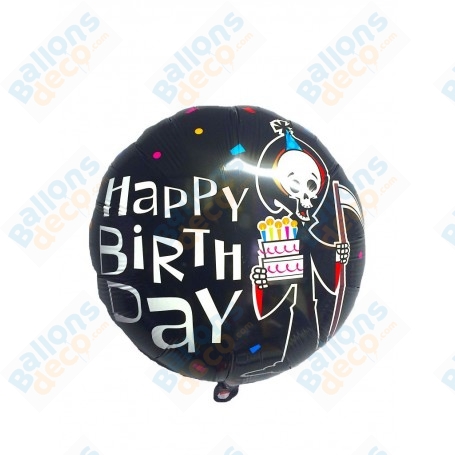 Ballon Happy Birthday Squelette