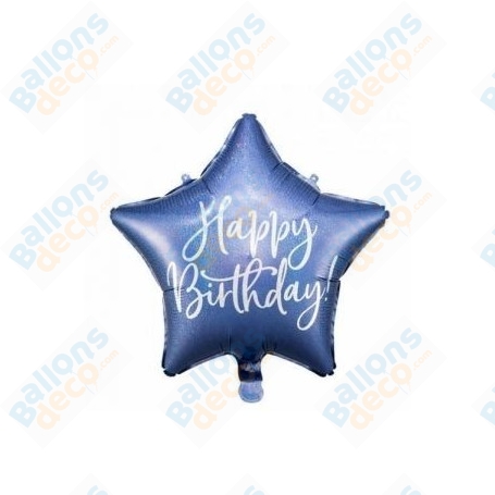 Ballon Happy Birthday Etoile Bleu Holographique