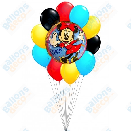 Ballons Minnie en français Bonne Fête en Grappe Disney, Anagram, Décorations ballons pour anniversaire.