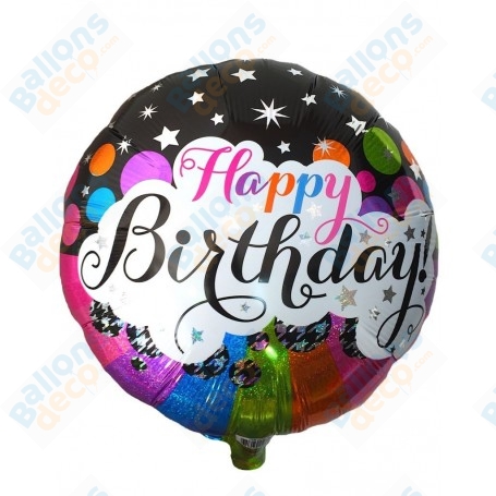 Ballon Happy Birthday Holographique Etoiles
