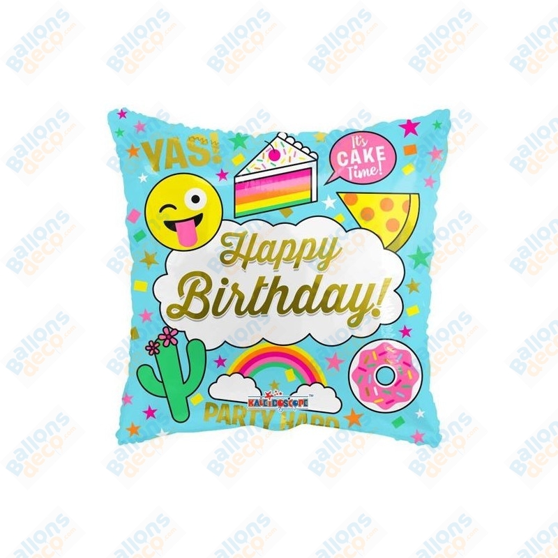 Ballon Happy Birthday Emoji Carré Anniversaires