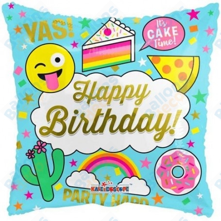 Ballon Happy Birthday Emoji Carré