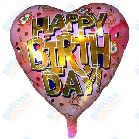 Ballon Coeur Happy Birthday Fleurs
