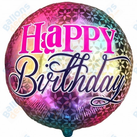 Ballon Happy Birthday Fleurs Arc-En-Ciel