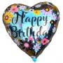 Ballon Happy Birthday Coeur Fleurs Ciel