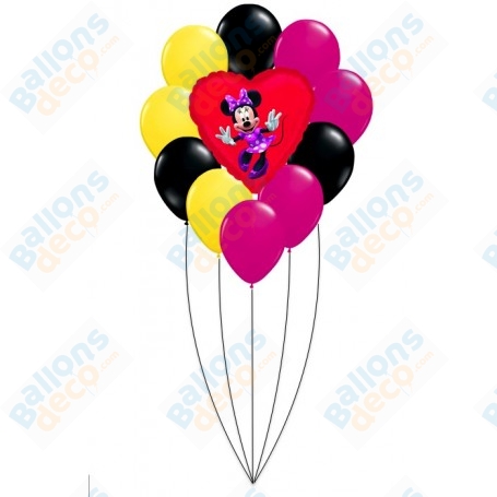 Ballons Minnie Coeur rouge et robe rose avec des poids blancs en Grappe Disney, Anagram, Décorations ballons pour anniversaire.