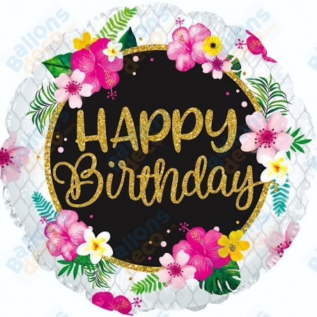 Ballon Fleurs Hibiscus Happy Birthday