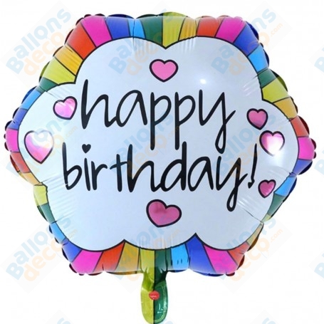 Ballon Happy Birthday Arc-En-Ciel Coeurs