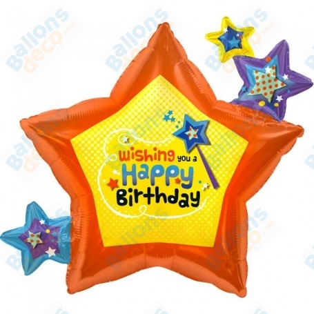 Ballon Happy Birthday Etoiles Cluster