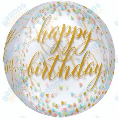 Ballon Happy Birthday Blanc Or Et Transparent ORBZ