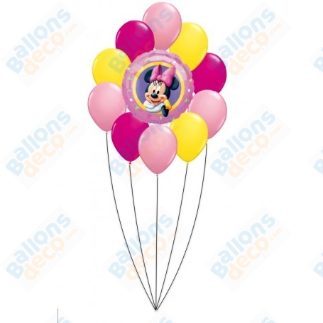 Ballons Minnie avec un jolie noeud rose pale En Grappe Disney de chez Anagram, Décorations ballons pour anniversaire.
