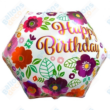 Ballon Happy Birthday Fleurs Pop