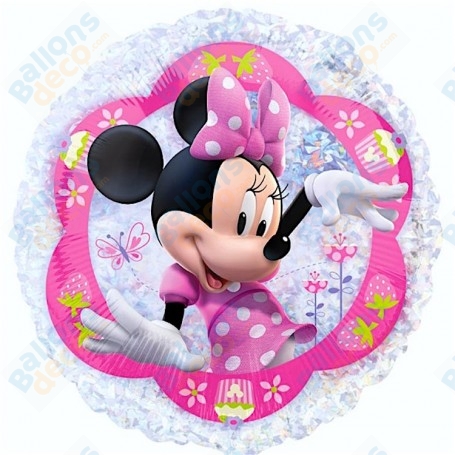 Ballon Minnie Fleurs Roses Holographique Disney, Anagram, Décorations ballons pour anniversaire.