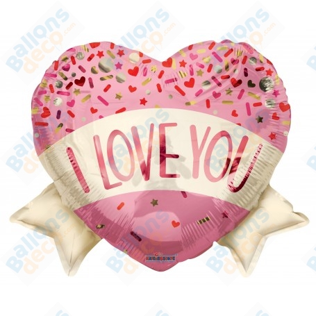 Ballon I Love You Rose Ruban Junior