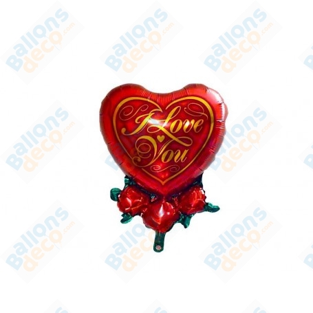 Ballon Coeur I Love You Roses Rouge